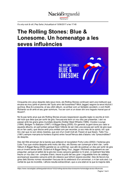 The Rolling Stones: Blue & Lonesome. Un Homenatge a Les Seves