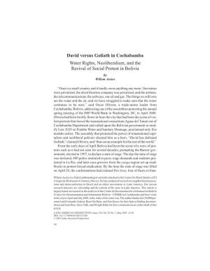 David Versus Goliath in Cochabamba Water Rights, Neoliberalism, and the Revival of Social Protest in Bolivia by Willem Assies