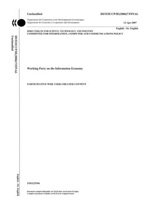 Unclassified DSTI/ICCP/IE(2006)7/FINAL