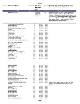 Title Episode# Date Duration Stars/Comments Genre: Quiz Program Tuesdays at 30 Min