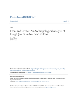 An Anthropological Analysis of Drag Queens in American Culture Seth Palmer SUNY Geneseo