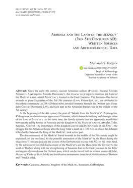 Armenia and the Land of the Mazkut' (3Rd–5Th Centuries AD): Written
