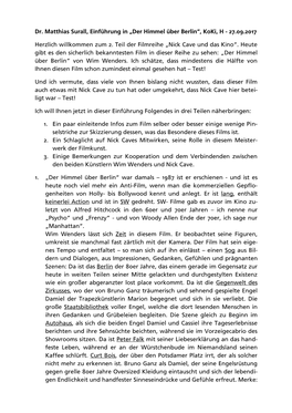 Dr. Matthias Surall, Einführung in „Der Himmel Über Berlin“, Koki, H - 27.09.2017