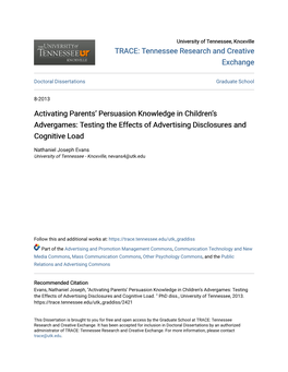 Activating Parents' Persuasion Knowledge in Children's Advergames