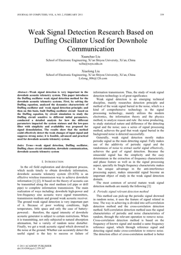 Weak Signal Detection Research Based on Duffing Oscillator Used