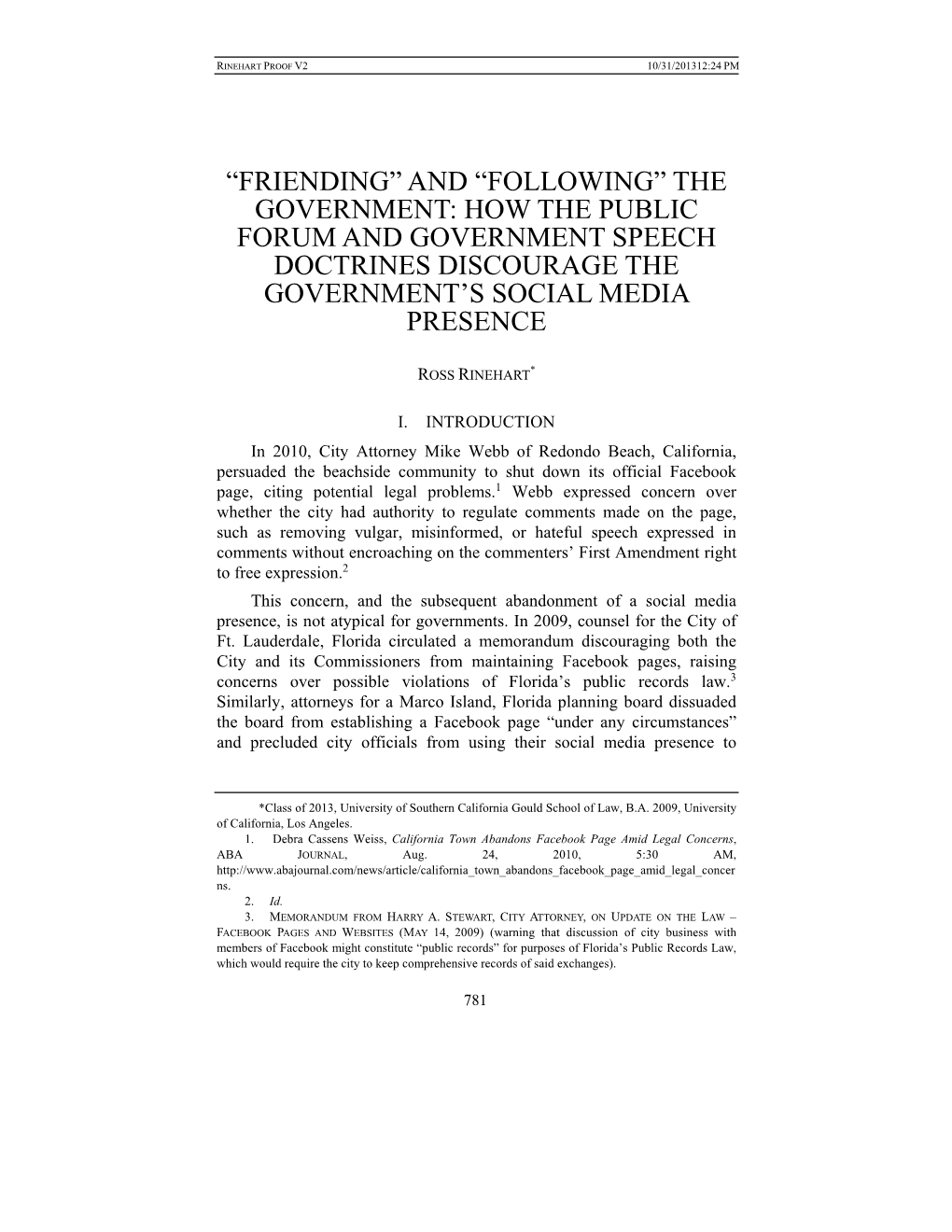 How the Public Forum and Government Speech Doctrines Discourage the Government’S Social Media Presence