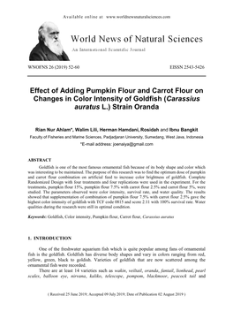 Effect of Adding Pumpkin Flour and Carrot Flour on Changes in Color Intensity of Goldfish (Carassius Auratus L.) Strain Oranda