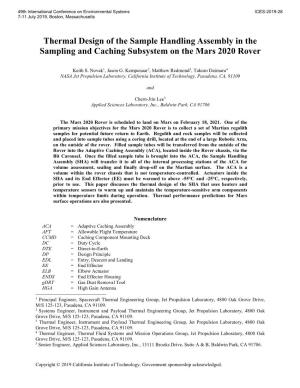 Thermal Design of the Sample Handling Assembly in the Sampling and Caching Subsystem on the Mars 2020 Rover