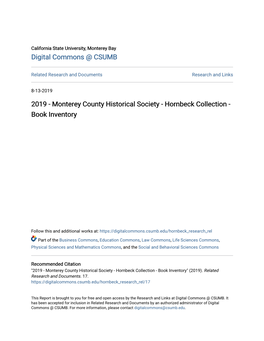 Monterey County Historical Society - Hornbeck Collection - Book Inventory