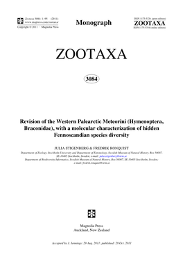 Hymenoptera, Braconidae), with a Molecular Characterization of Hidden Fennoscandian Species Diversity
