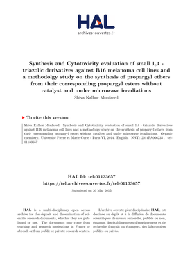Synthesis and Cytotoxicity Evaluation of Small