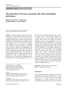 The Alien Flora of Greece: Taxonomy, Life Traits and Habitat Preferences