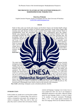 THE PHONETIC FEATURES of the SCOTTISH IMMIGRANT : MORPHOPHONEMIC PERSPECTIVE Putri Icus Prihatini