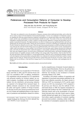 Preferences and Consumption Patterns of Consumer to Develop Processed Pork Products for Export