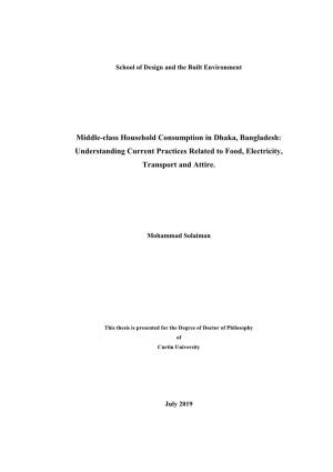 Middle-Class Household Consumption in Dhaka, Bangladesh: Understanding Current Practices Related to Food, Electricity, Transport and Attire