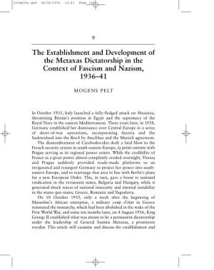 The Establishment and Development of the Metaxas Regime in The