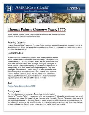 Thomas Paine's "Common Sense" – a Close Reading Guide