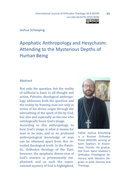 Apophatic Anthropology and Hesychasm: Attending to the Mysterious Depths of Human Being
