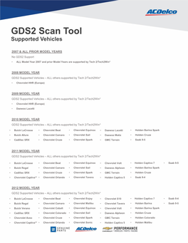 GDS2 Scan Tool Supported Vehicles