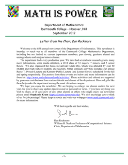 Newsletter of the Department of Mathematics