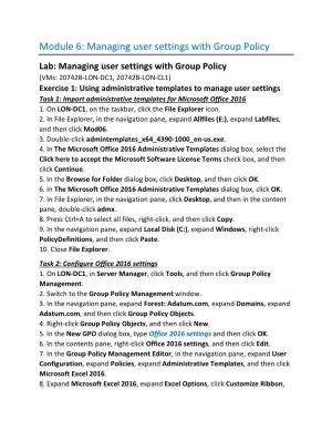 Managing User Settings with Group Policy