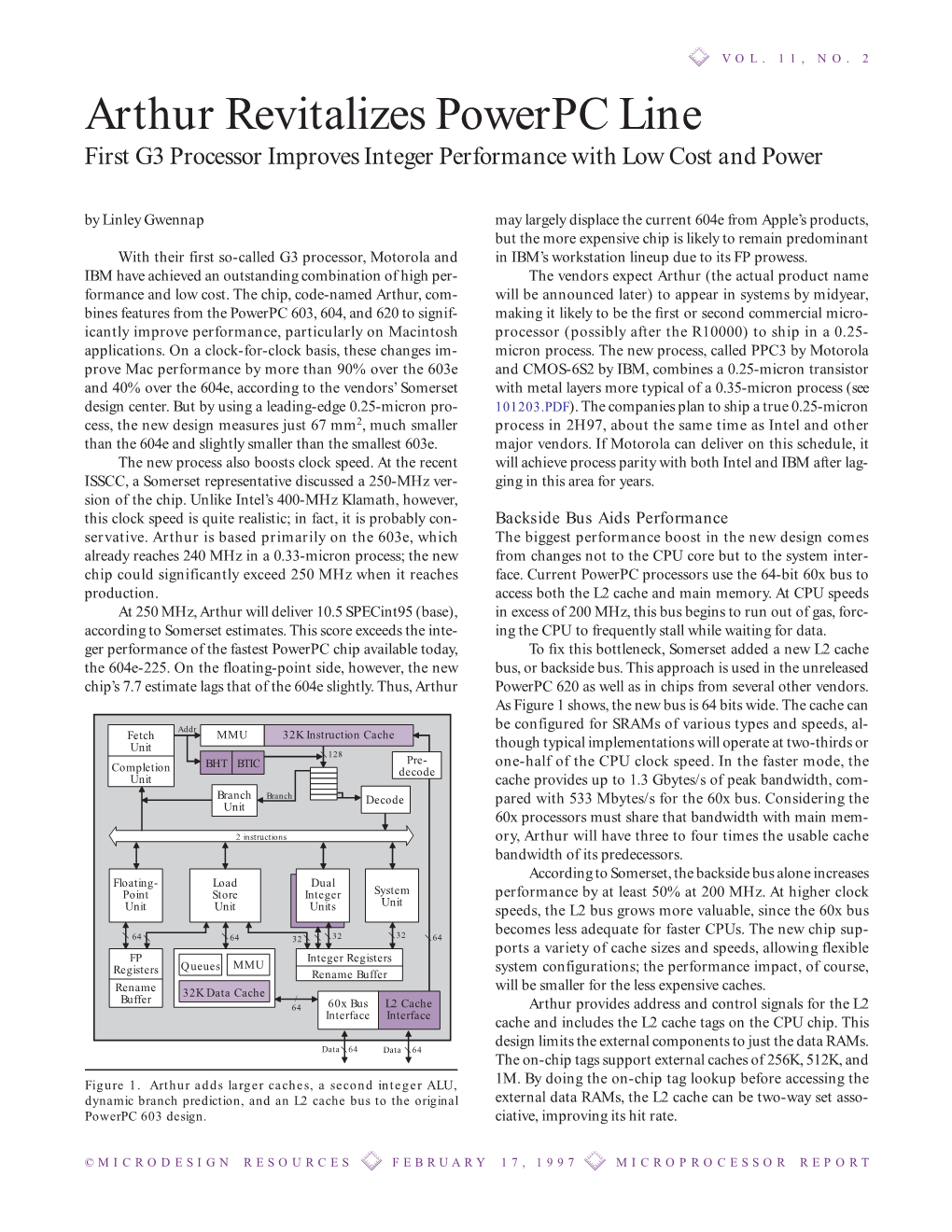 Arthur Revitalizes Powerpc Line First G3 Processor Improves Integer Performance with Low Cost and Power