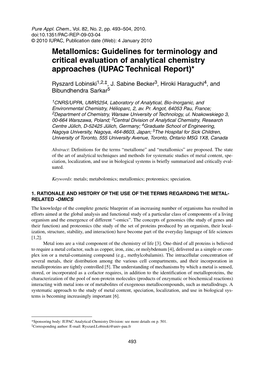 Metallomics: Guidelines for Terminology and Critical Evaluation of Analytical Chemistry Approaches (IUPAC Technical Report)*