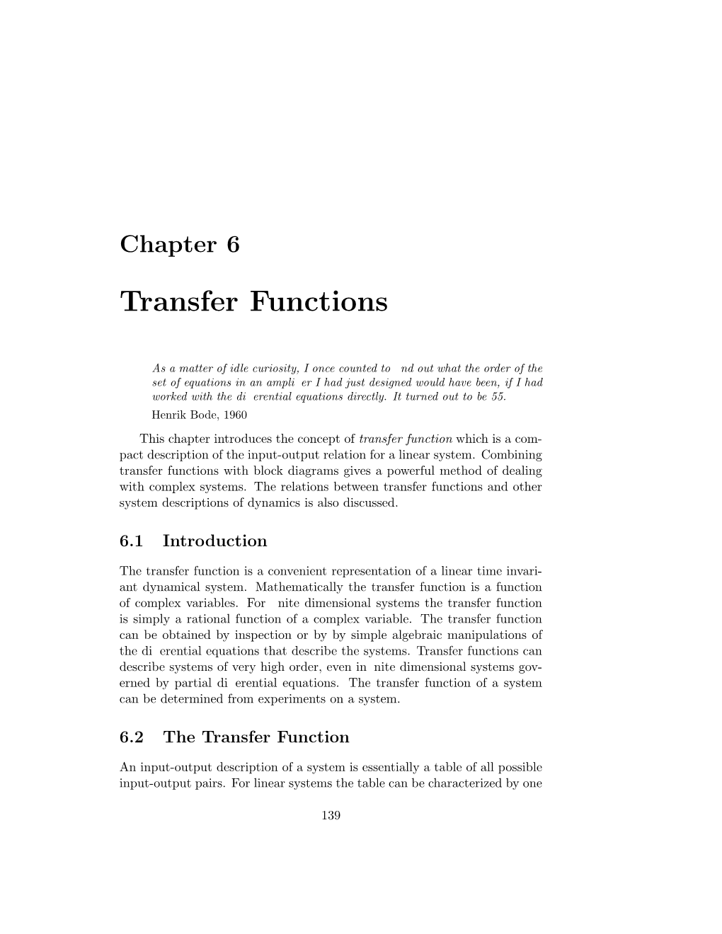 Chapter 6, Transfer Functions