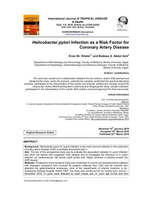 Helicobacter Pylori Infection As a Risk Factor for Coronary Artery Disease