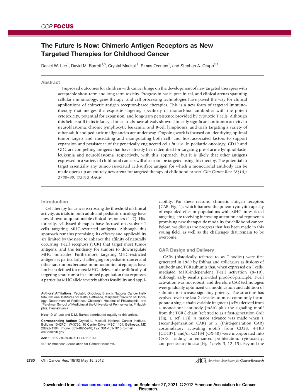 Chimeric Antigen Receptors As New Targeted Therapies for Childhood Cancer