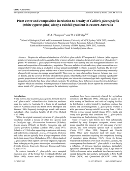 Plant Cover and Composition in Relation to Density of Callitris Glaucophylla (White Cypress Pine) Along a Rainfall Gradient in Eastern Australia