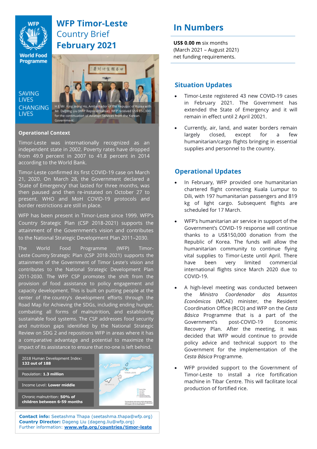 WFP Timor-Leste Country Brief February 2021 in Numbers