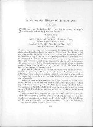 A Manuscript History of Summertown