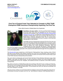 First Tee of Central Coast Teen Selected to Compete in PGA TOUR Champions PURE Insurance Championship Impacting the First Tee