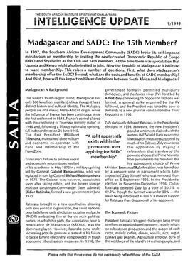 Madagascar and SADC: the 15Th Member?