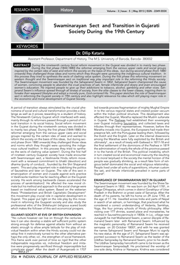 Swaminarayan Sect and Transition in Gujarati Society During the 19Th Century