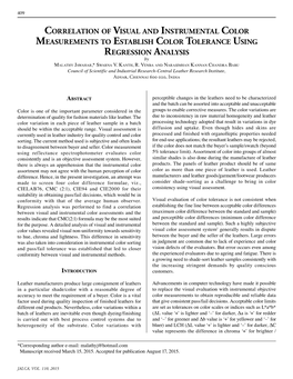 Correlation of Visual and Instrumental Color Measurements to Establish Color Tolerance Using Regression Analysis by Malathy Jawahar,* Swarna V