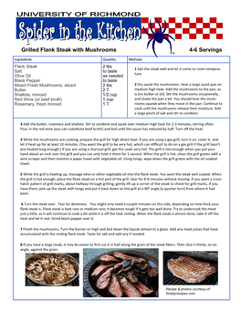 Grilled Flank Steak with Mushrooms 4-6 Servings