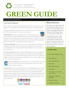 GREEN GUIDE Green Guide Recycling Newsletter Volume 4 Issue 3 July 2019