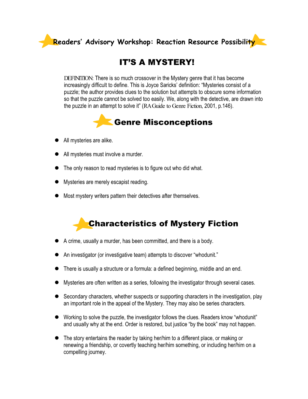Genre Misconceptions Characteristics of Mystery Fiction