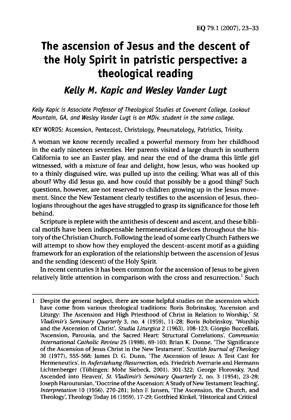 The Ascension of Jesus and the Descent of the Holy Spirit in Patristic Perspective: a Theological Reading Keuy M