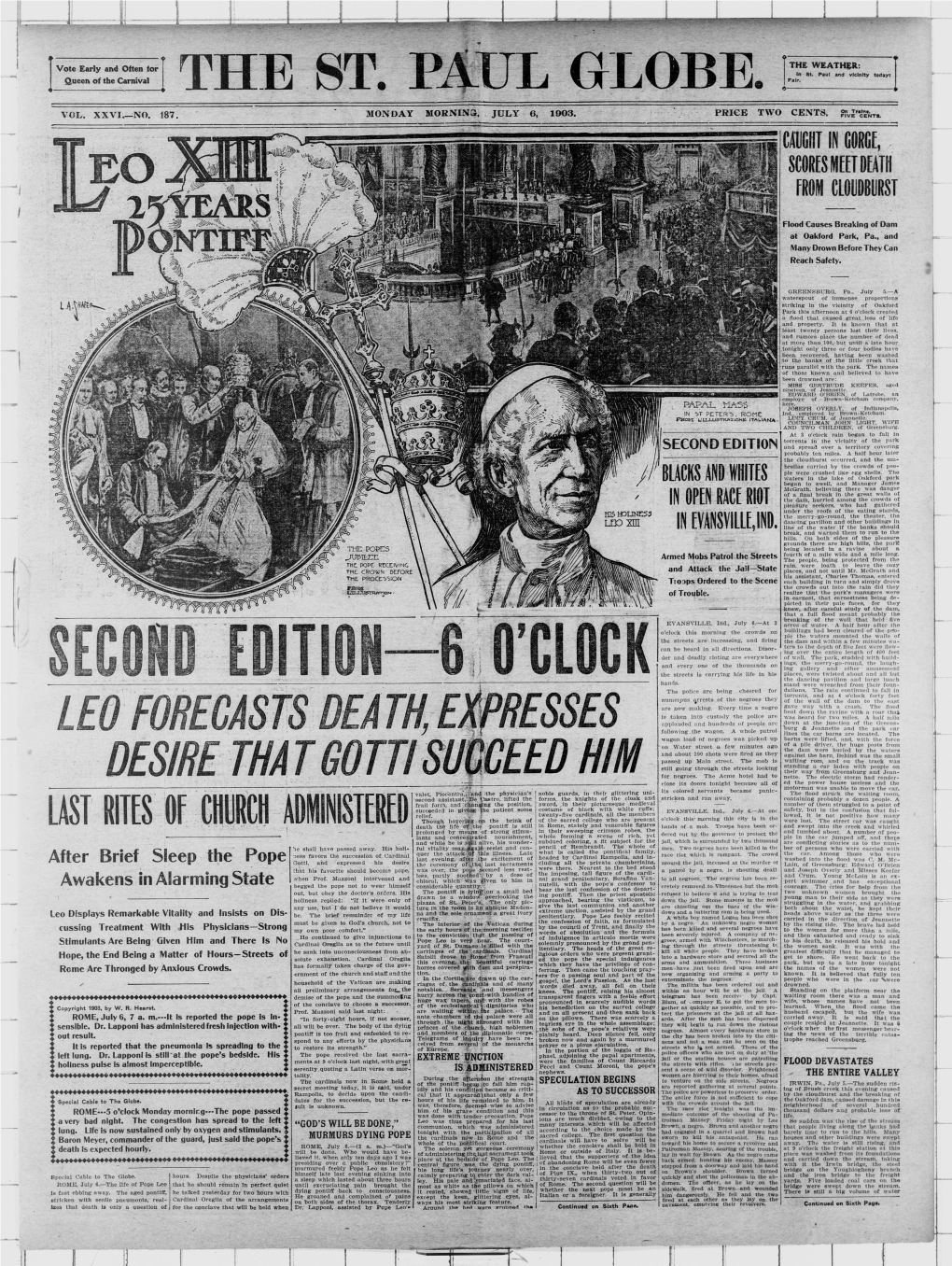 LAST RITES of CHURCH ADMINISTERED Death- the Life : of the -Pontiff Is- Still in Rome." Stately and Venerable , Figures Hands Of-A Mob