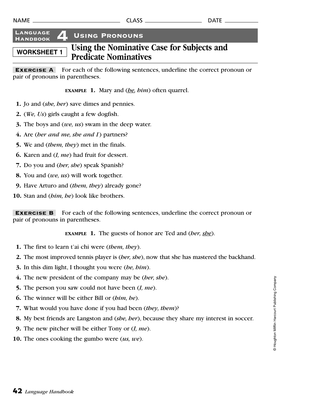 Using the Nominative Case for Subjects and Predicate Nominatives