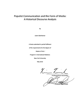 Populist Communication and the Form of Media: a Historical Discourse Analysis