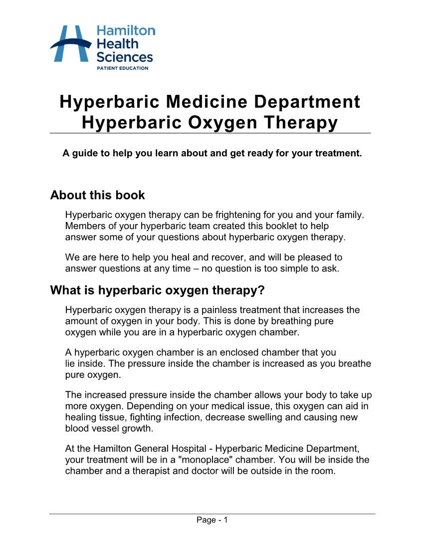 Hyperbaric Patient Information Booklet