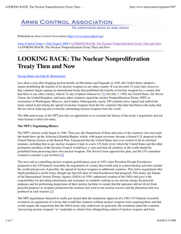 LOOKING BACK the Nuclear Nonproliferation Treaty Then And