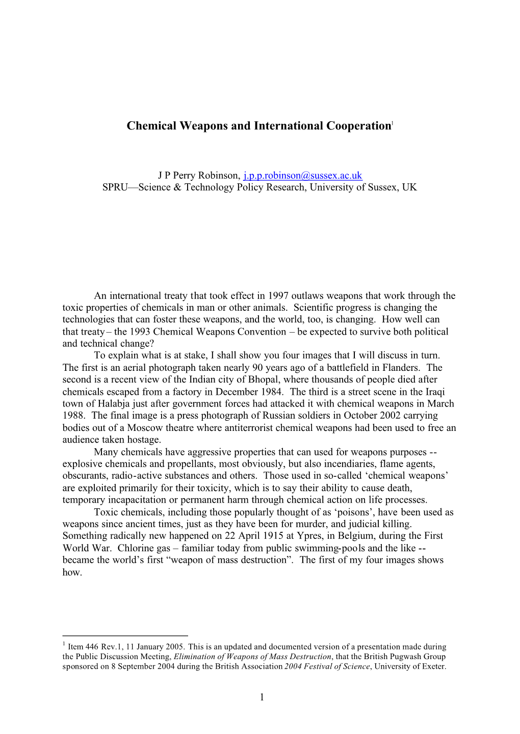 Chemical Weapons and International Cooperation1