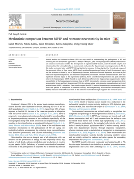 Mechanistic Comparison Between MPTP and Rotenone Neurotoxicity in Mice T ⁎ Sunil Bhurtel, Nikita Katila, Sunil Srivastav, Sabita Neupane, Dong-Young Choi
