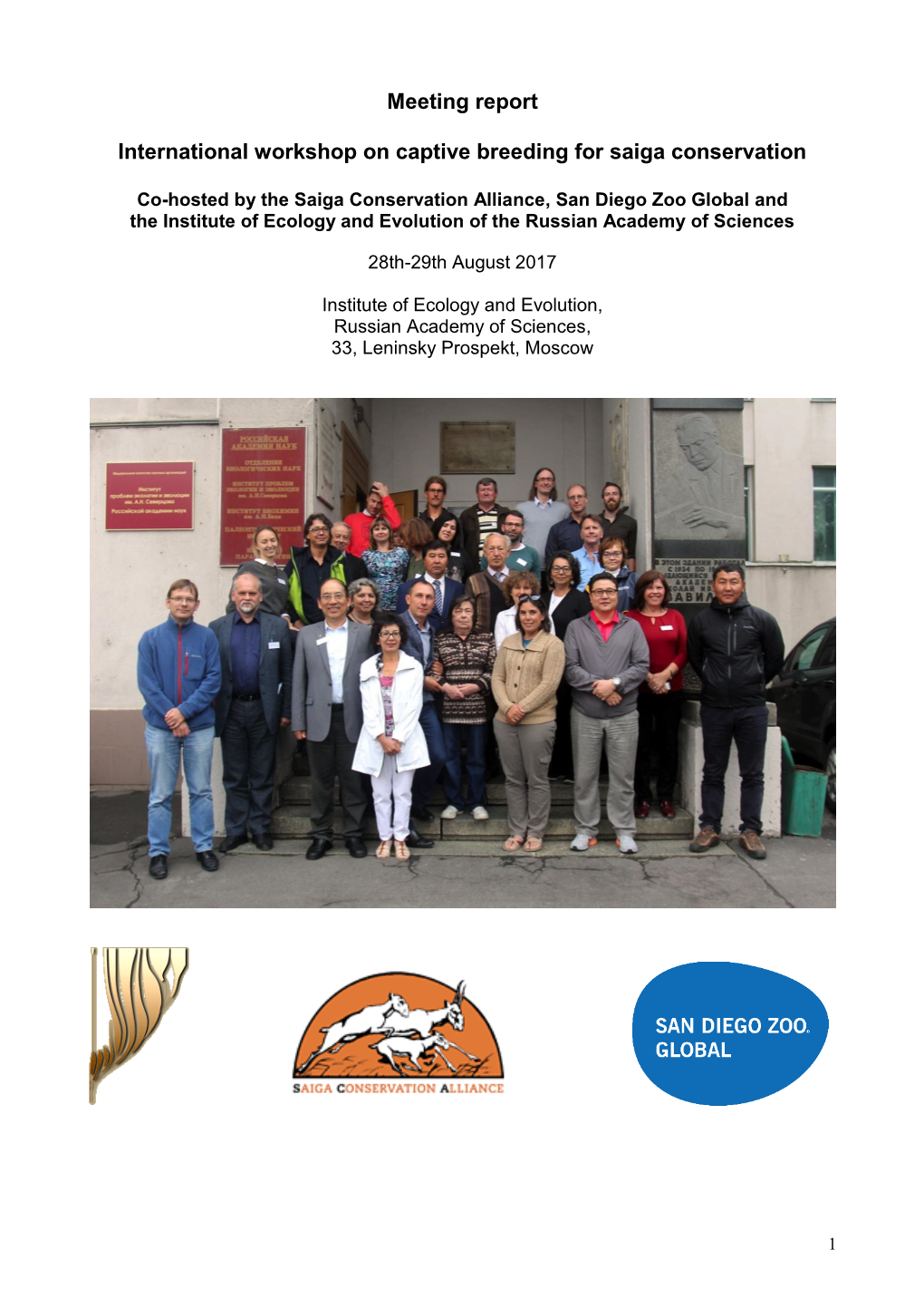 Meeting Report International Workshop on Captive Breeding for Saiga