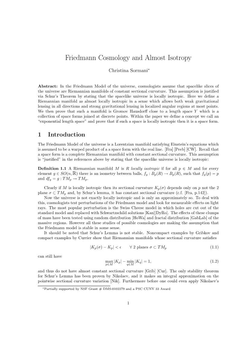 Friedmann Cosmology and Almost Isotropy